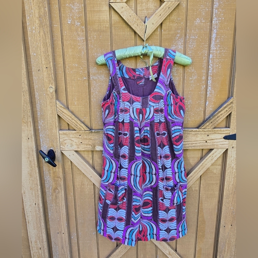 Red Camel Womens Dress Sz 6 Brown Red Purple White Kaleidoscope 70’s Pockets